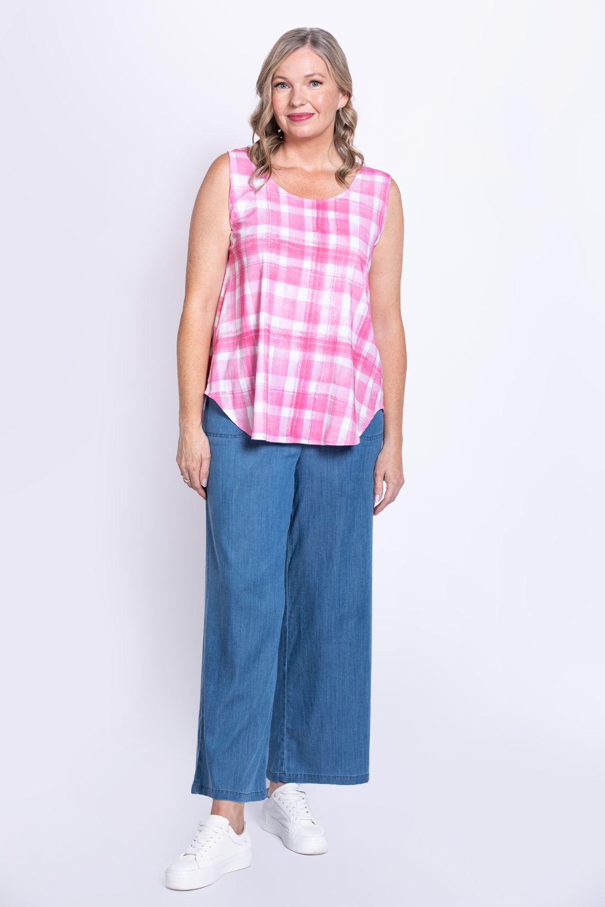 Jimmy Tank, Pink Plaid, Linen Bamboo