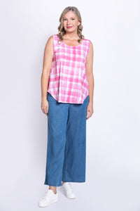 Jimmy Tank, Pink Plaid, Linen Bamboo