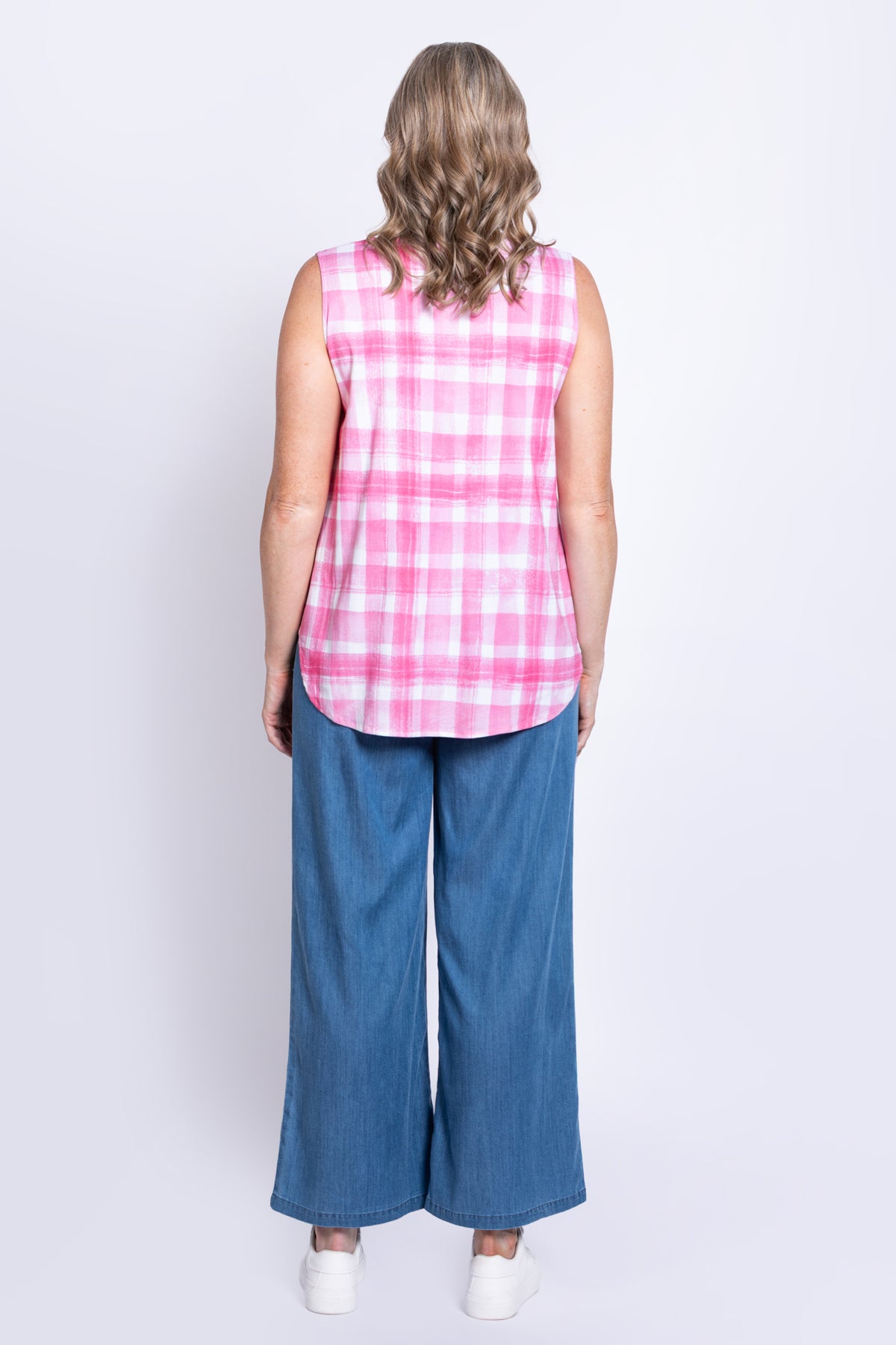 Jimmy Tank, Pink Plaid, Linen Bamboo