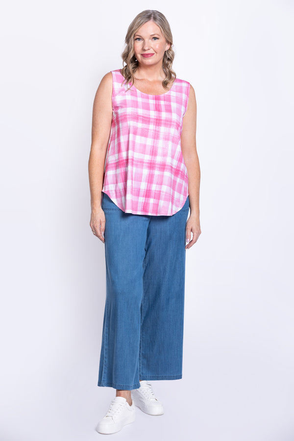 Jimmy Tank, Pink Plaid, Linen Bamboo