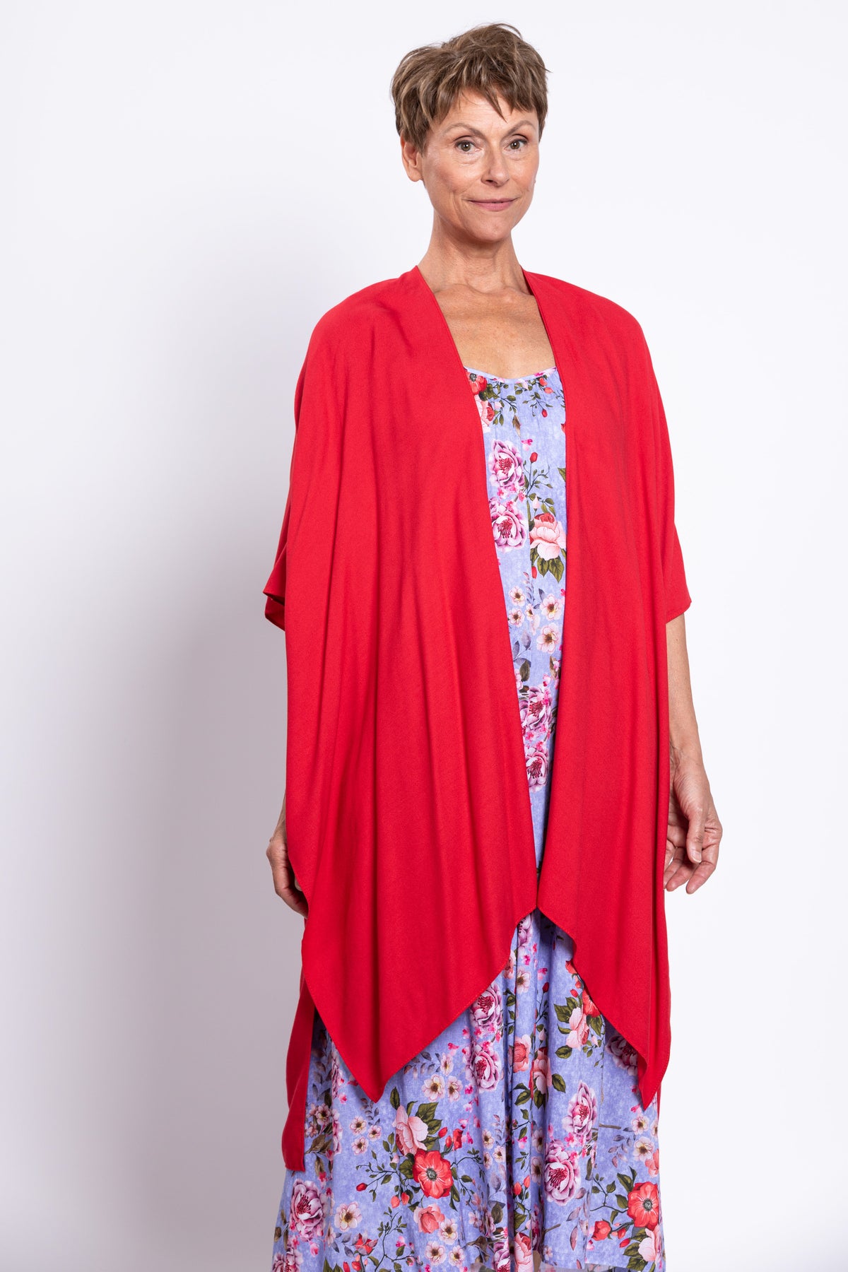 Joanna Jumpsuit, Red Rosebud, Linen Bamboo