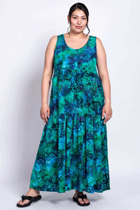 Kayana dress shown front-on, highlighting airy tiers and flattering neckline