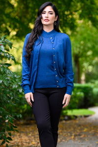 Cardigan Chaton, Bleu, 100 % Laine Mérinos