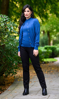 Cardigan Chaton, Bleu, 100 % Laine Mérinos