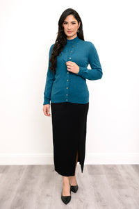 Kitten Cardigan, Soft Teal, Merino Wool