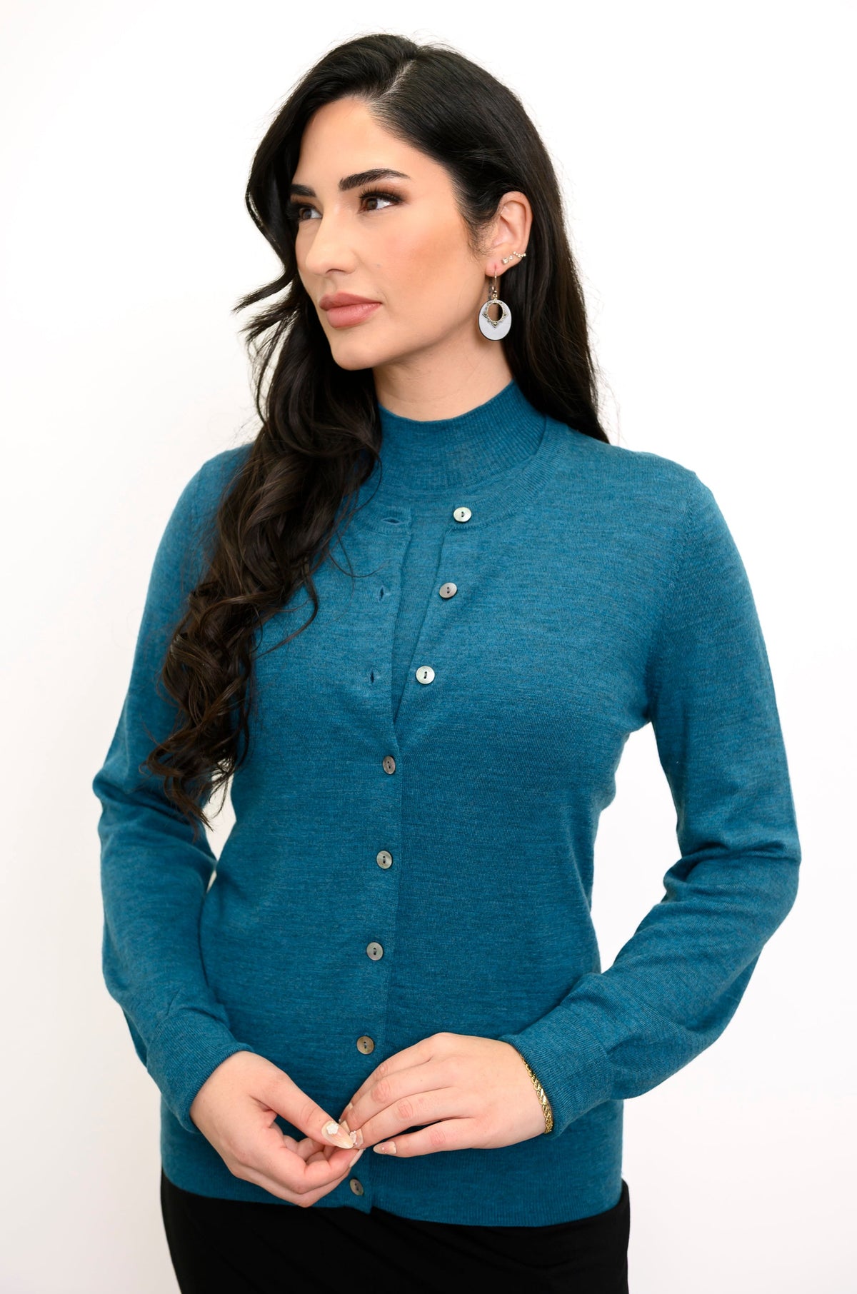 Kitten Cardigan, Soft Teal, Merino Wool