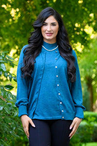 Kitten Cardigan, Soft Teal, Merino Wool