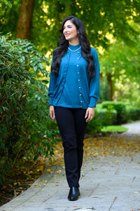 Kitten Cardigan, Soft Teal, Merino Wool
