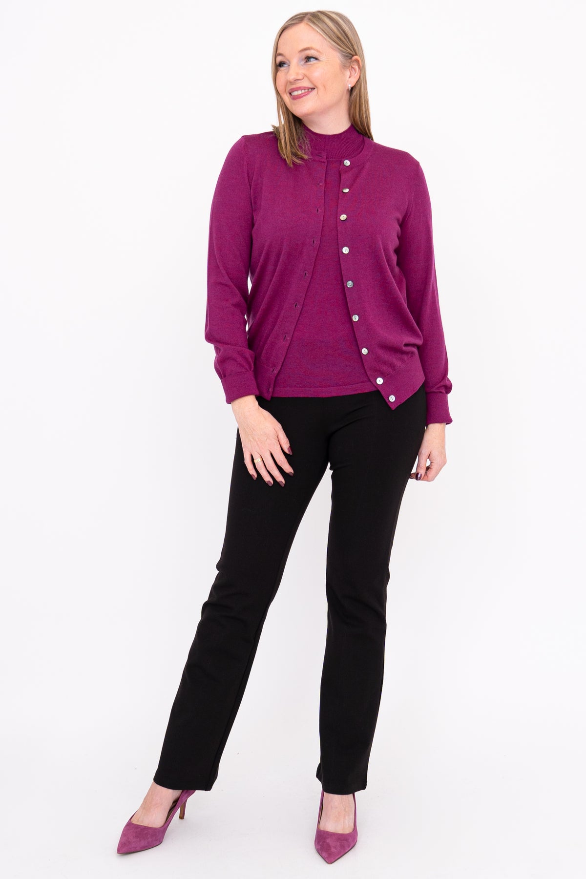 Rita Sweater, Magenta, Merino Wool