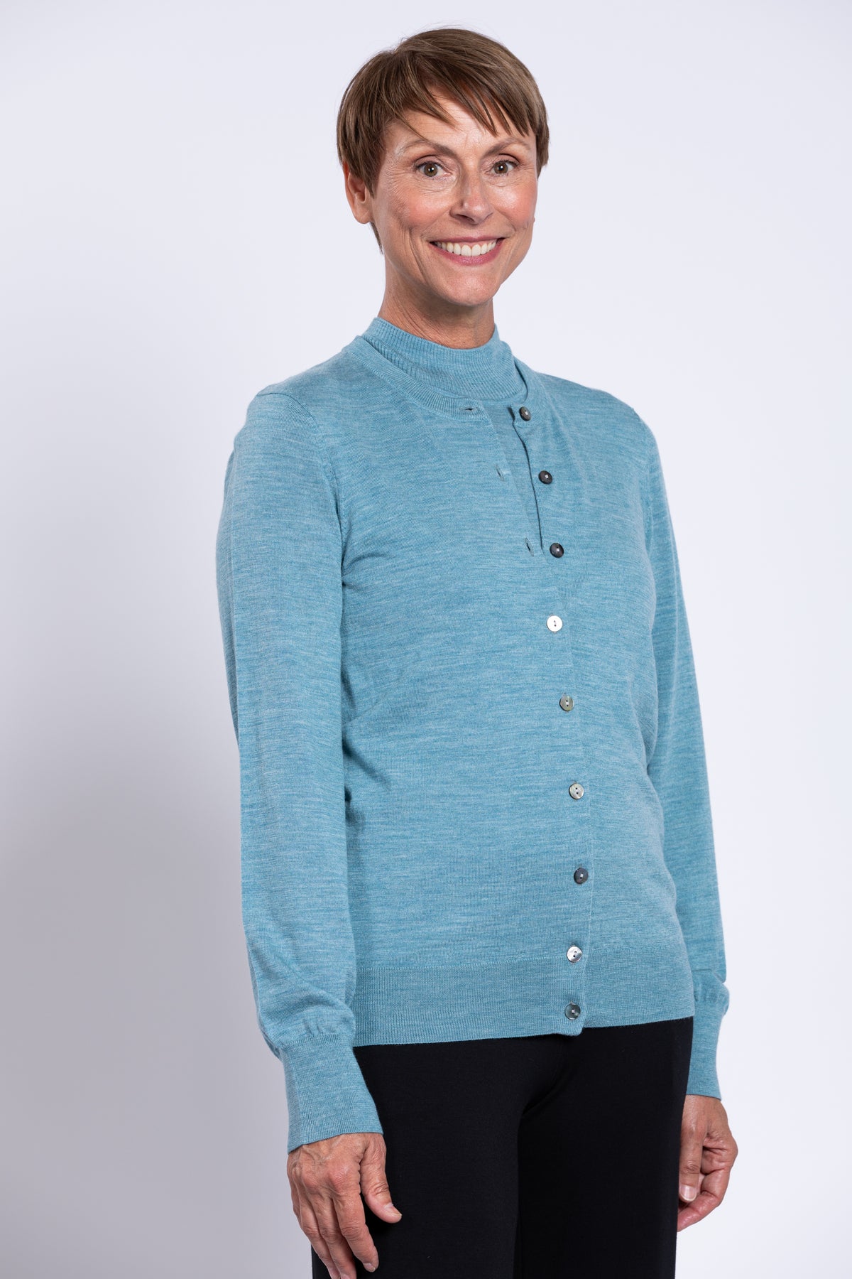 Kitten Cardigan, Teal Lite, Merino Wool