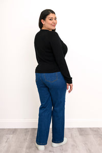 Detailed back view of an onyx cotton-viscose blend sweater, highlighting the continuous smooth rear knit texture.