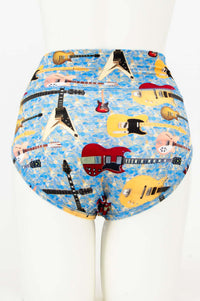 Back view of high-waist brief showing full guitar-themed design