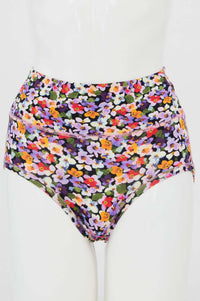 Front view of La Gaunche classic high-waist brief in colorful floral print