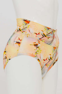 Side view of La Gaunche bamboo classic brief with bird and floral design