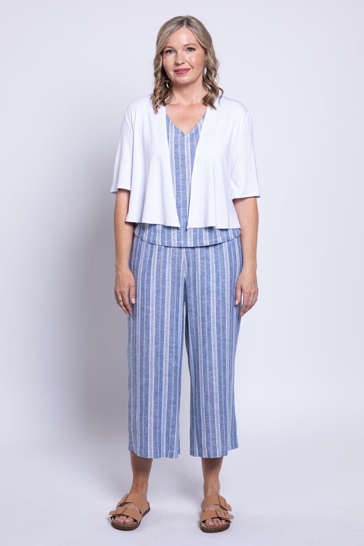 Landon Capri, Denim Stripe, Linen Viscose