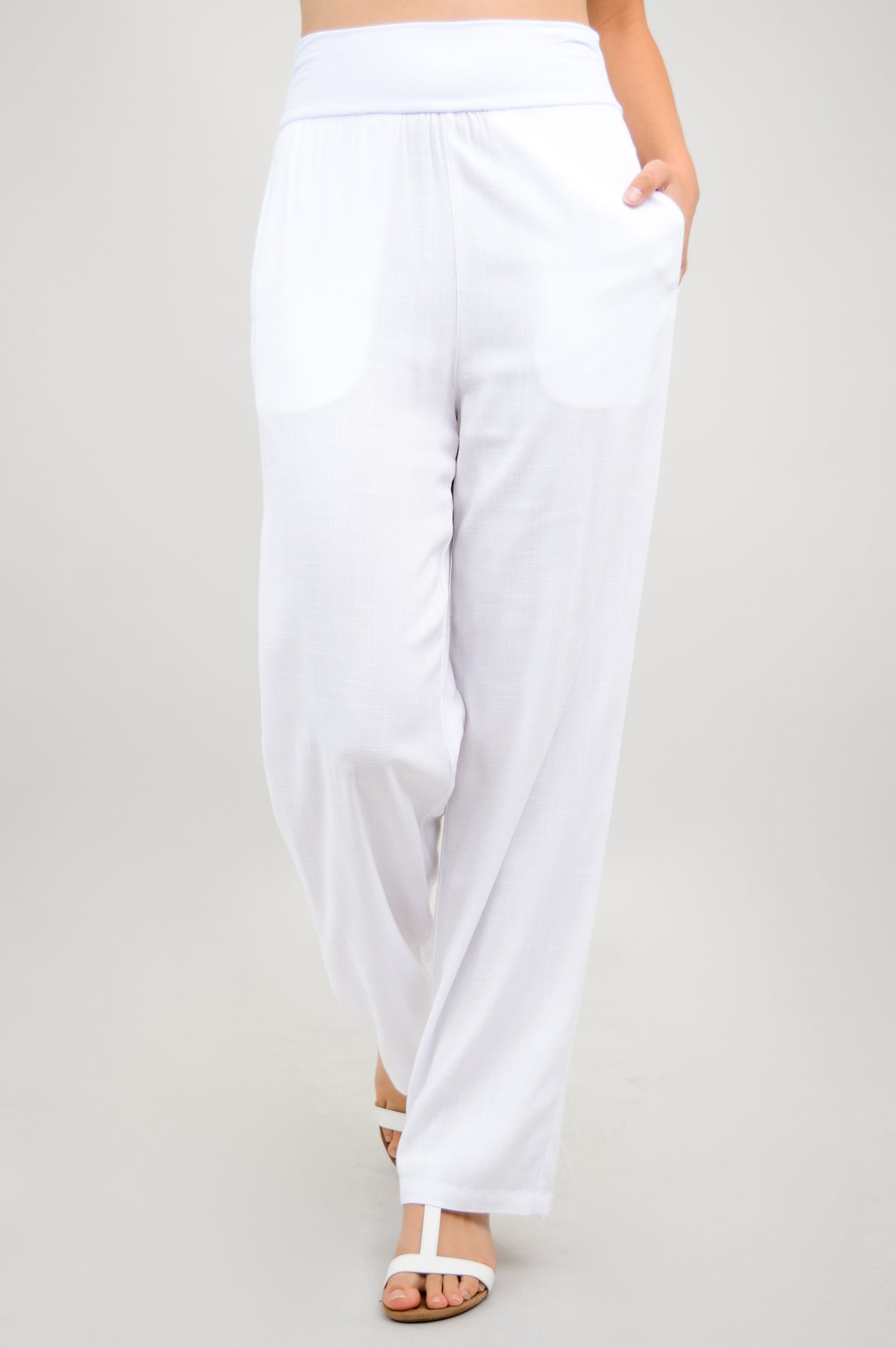 Landon Pant, White, Linen Bamboo