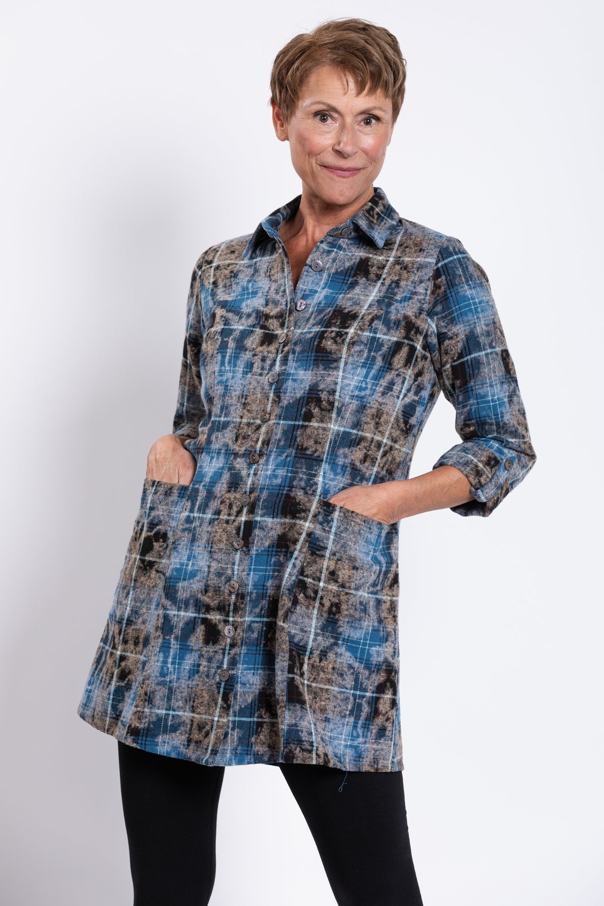 Larissa Tunic, Indigo Plaid, Cotton