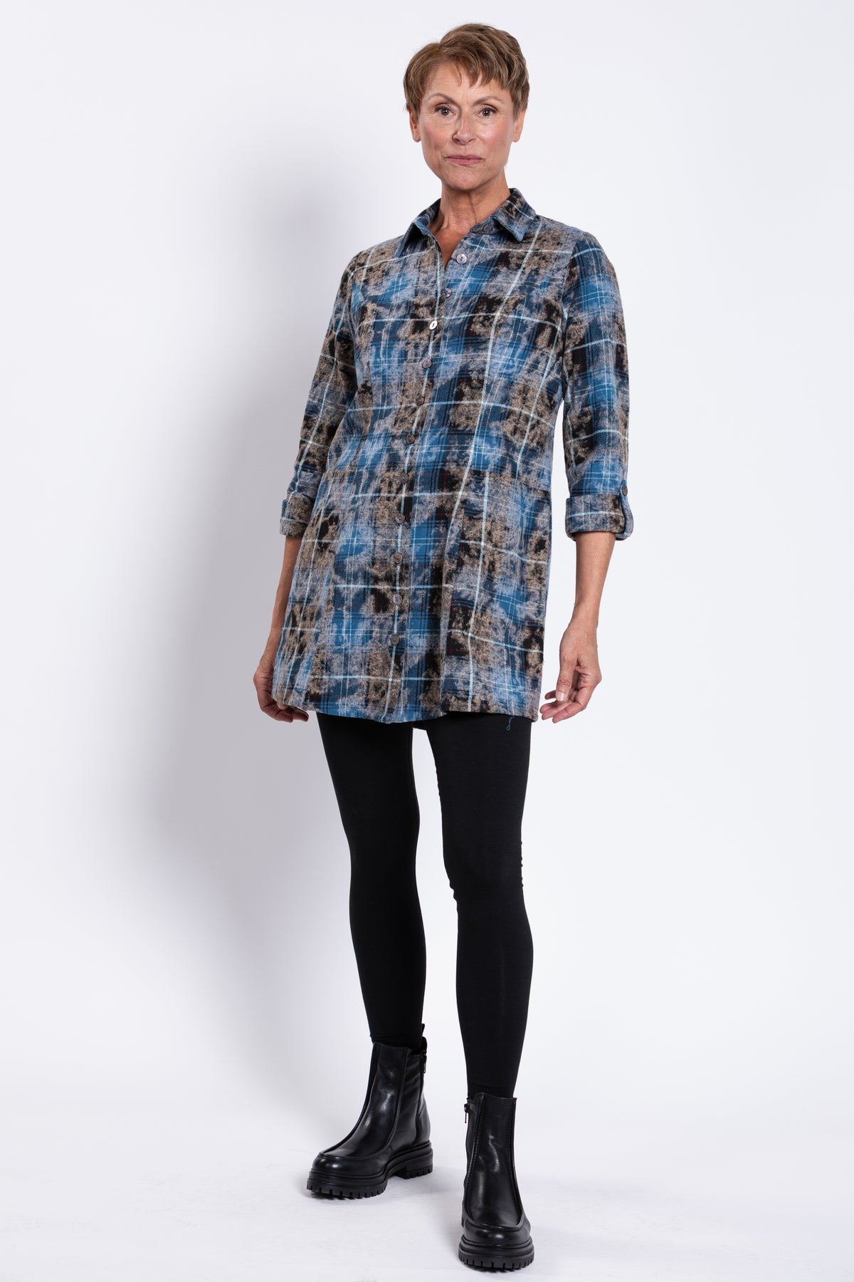 Larissa Tunic, Indigo Plaid, Cotton