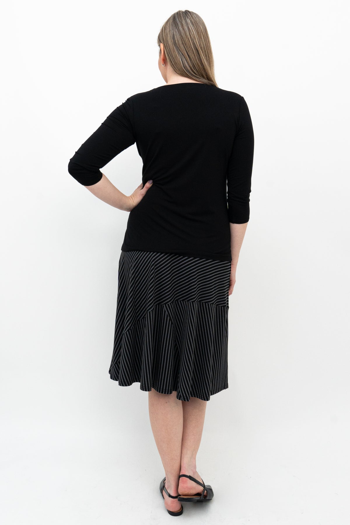 Lillian Skirt, Blk/Grey Stripe, Bamboo