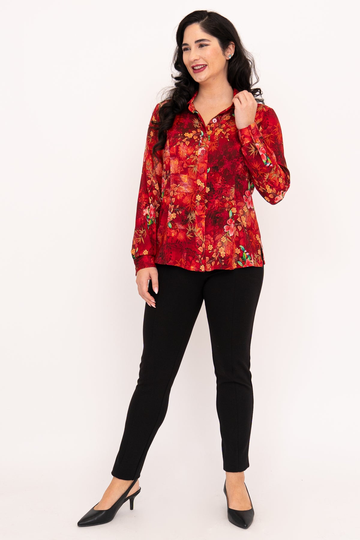 Linzy Blouse, Lipstick Zen, Linen Bamboo