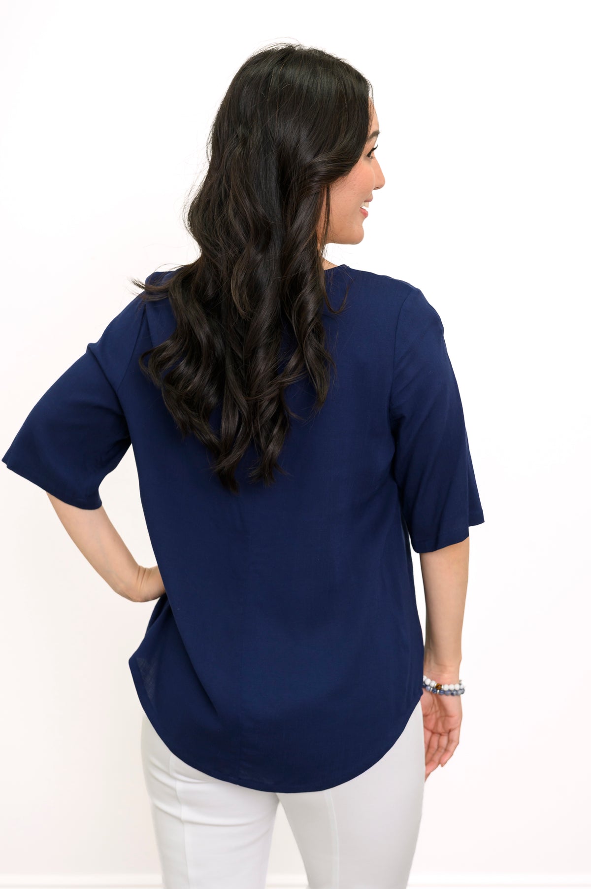 Liza Top, Indigo, Linen Bamboo