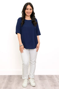 Liza Top, Indigo, Linen Bamboo