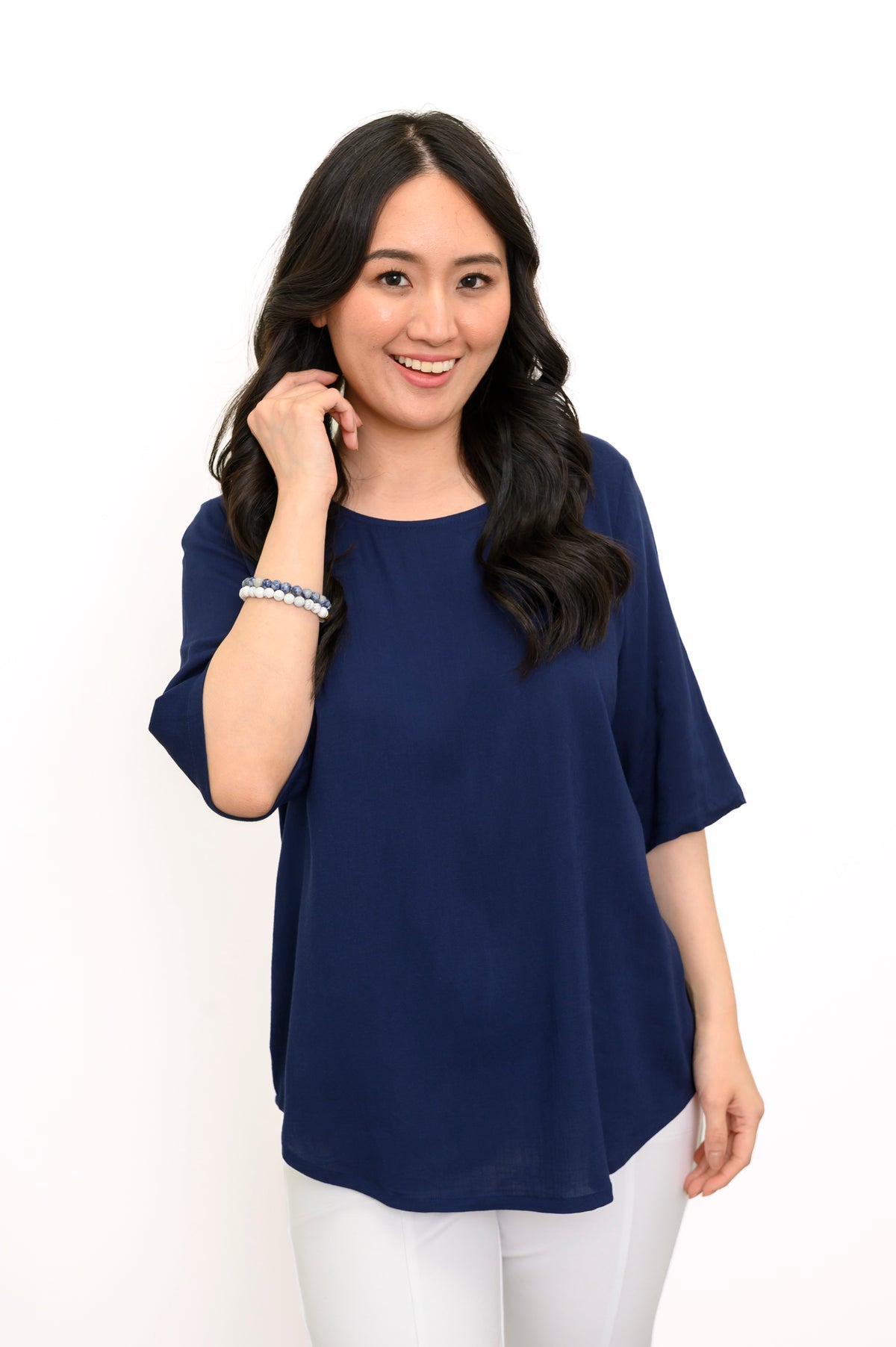 Liza Top, Indigo, Linen Bamboo