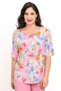 Liza Top, Pink Bouquet, Linen Bamboo