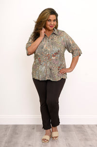 Lorine Blouse, Khaki Primavera, Linen Bamboo