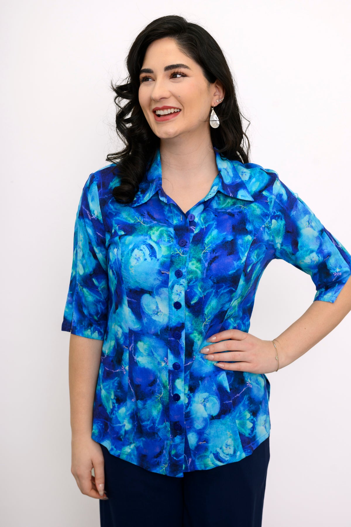 Lorine Blouse, Ocean Reef, Linen Bamboo