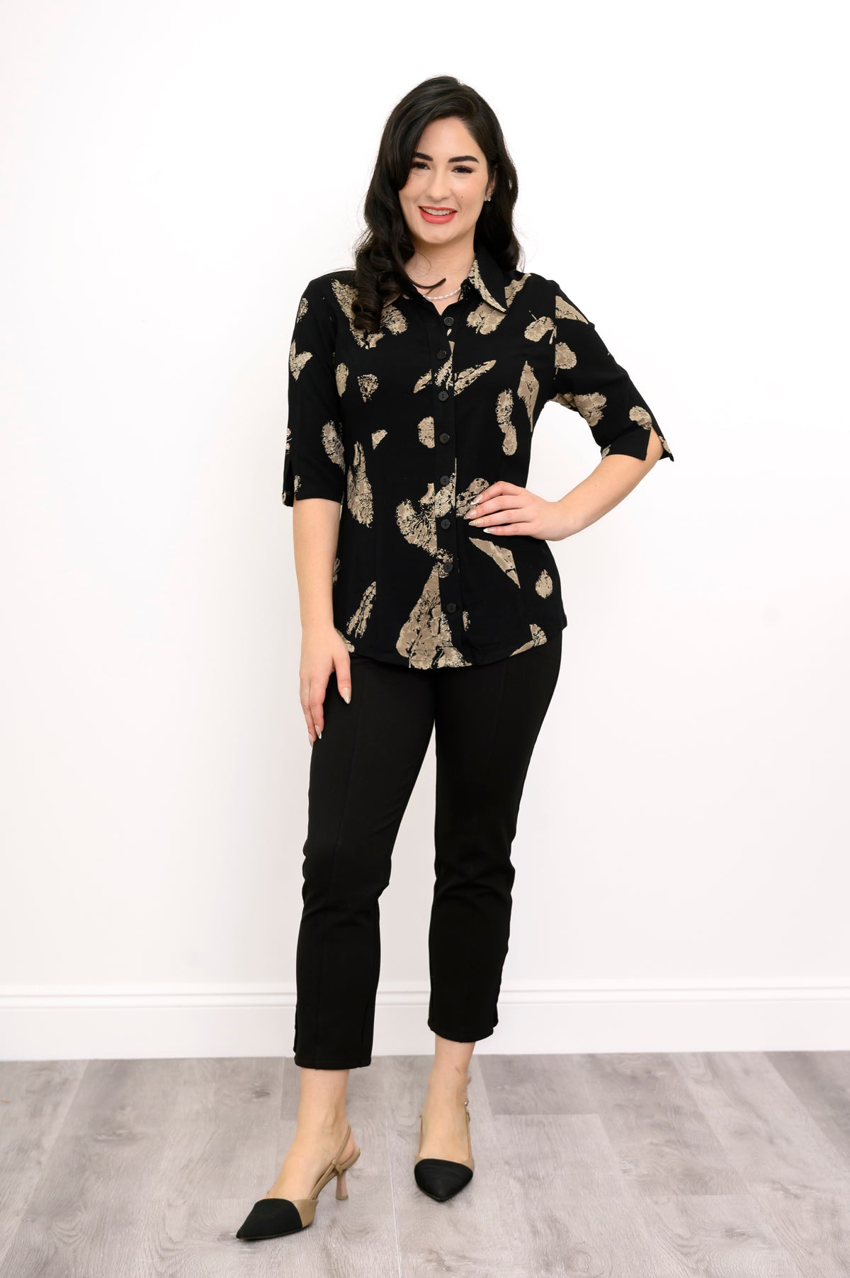 Lorine Blouse, Shadow Leaf, Linen Bamboo