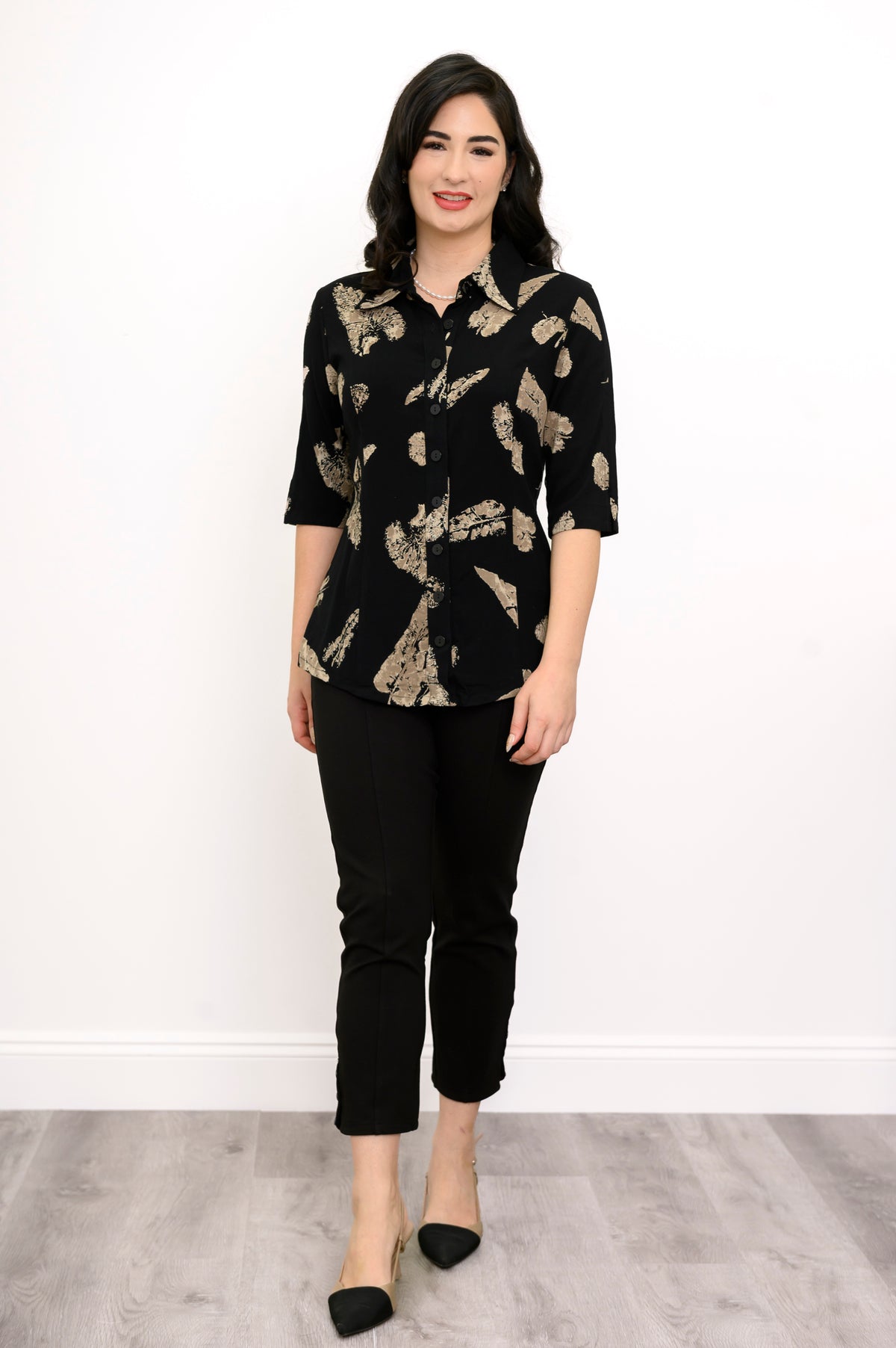Lorine Blouse, Shadow Leaf, Linen Bamboo