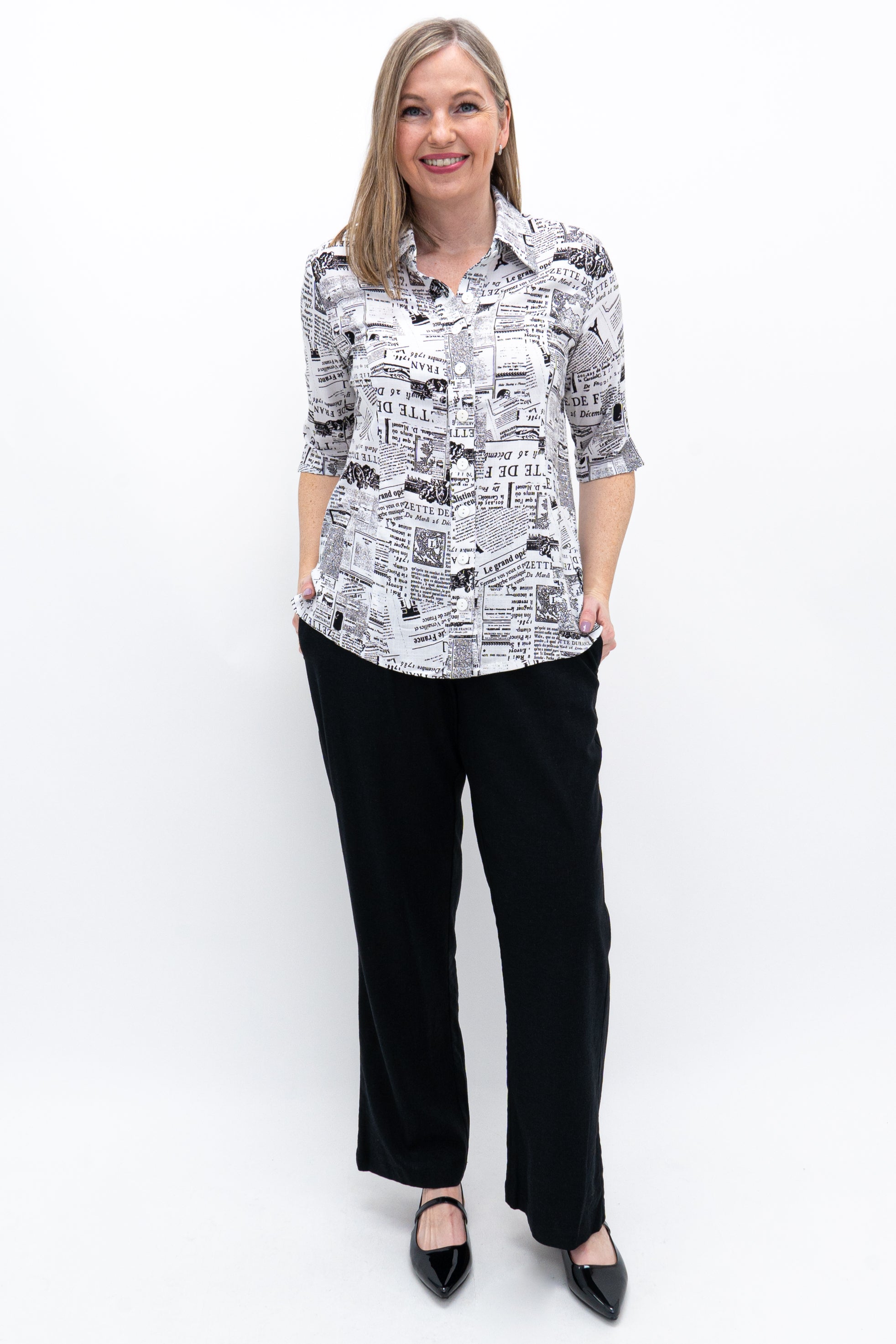 Lorine Blouse, French News, Linen Bamboo – LTD CAD Retail Blue Sky