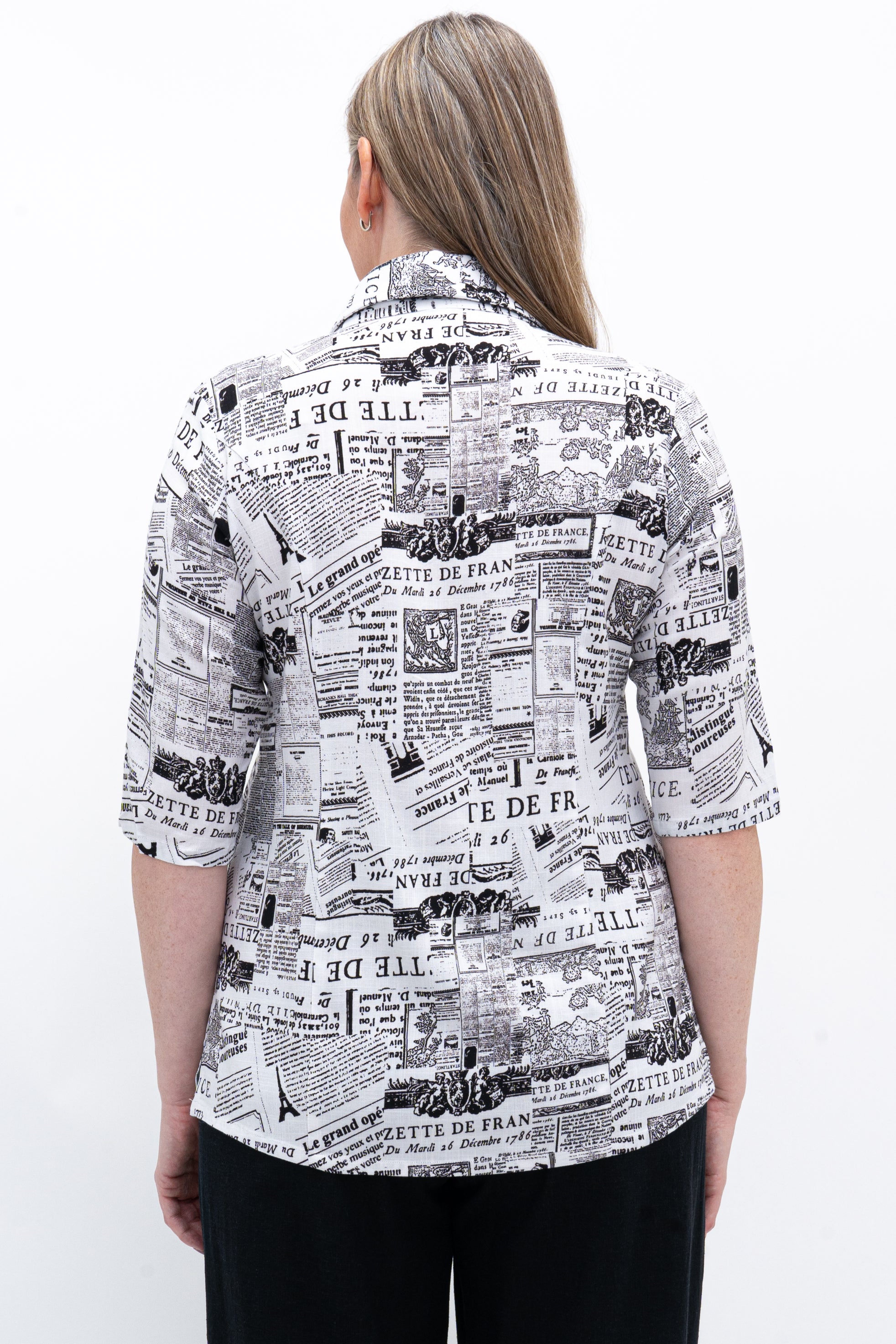 Lorine Blouse, French News, Linen Bamboo – LTD CAD Retail Blue Sky