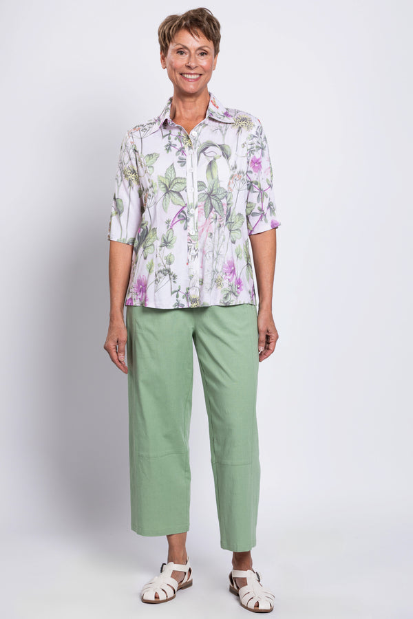 Lorine Blouse, Khaki Clover, Linen Bamboo