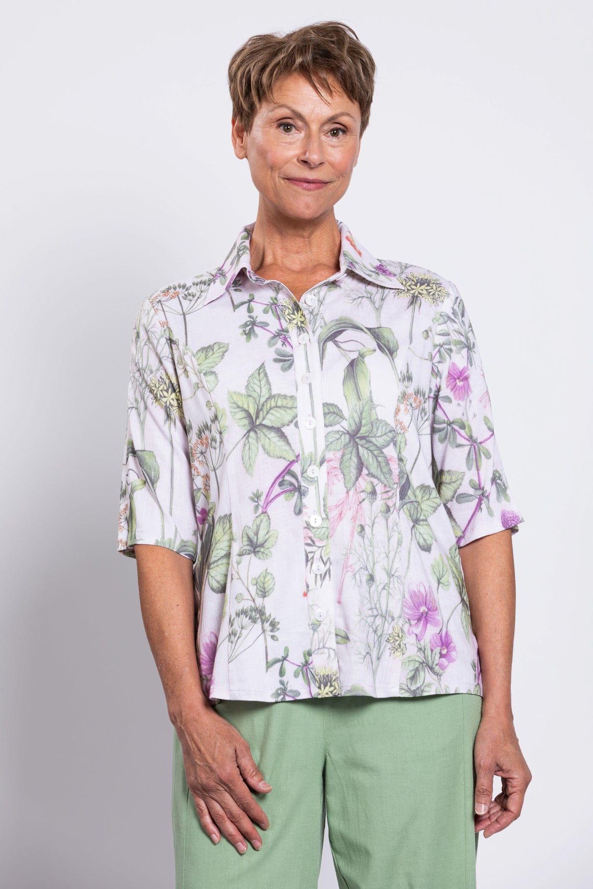 Lorine Blouse, Khaki Clover, Linen Bamboo