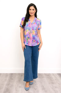Lorine S/S Top, Rainbow Tropics, Linen Bamboo