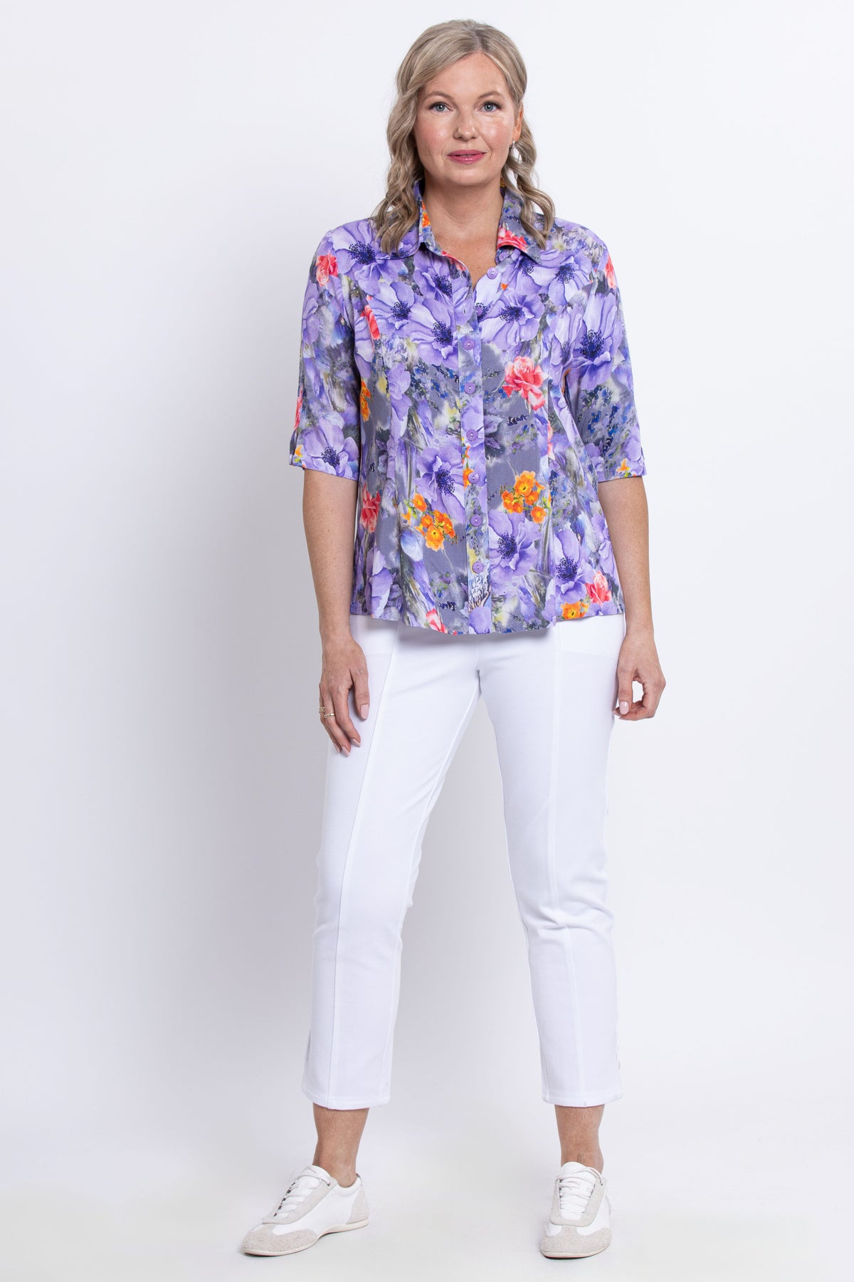 Lorine Blouse, Violet Bloom, Linen Bamboo