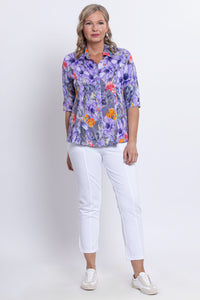 Lorine Blouse, Violet Bloom, Linen Bamboo