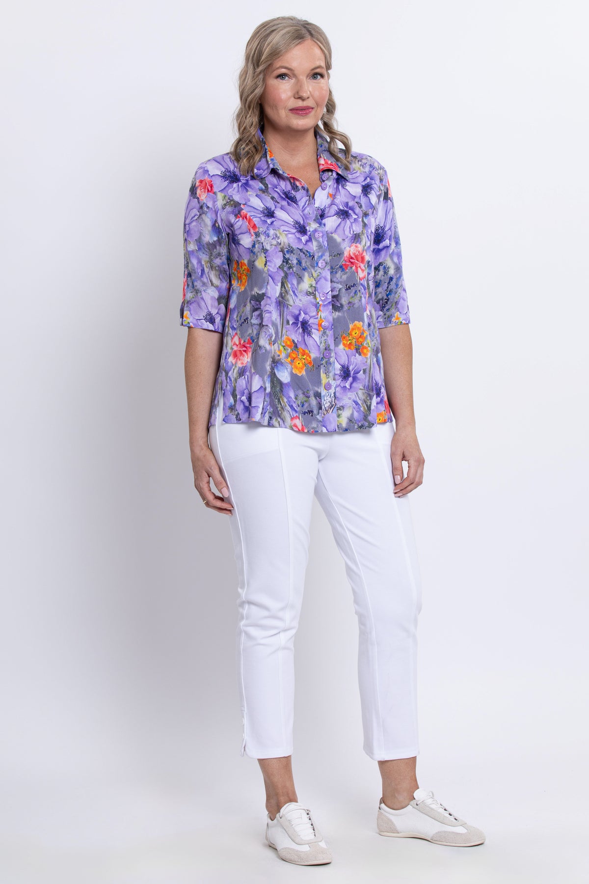 Lorine Blouse, Violet Bloom, Linen Bamboo