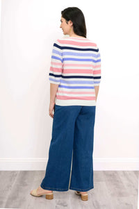 Back view of Louisa Sweater showing striped design and ribbed hems