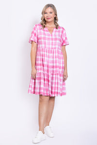 Lupin Dress, Pink Plaid, Linen Bamboo