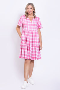 Lupin Dress, Pink Plaid, Linen Bamboo