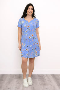 Maggie Short Sleeve Dress, Peri Daisy, Bamboo