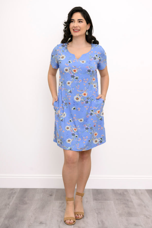 Maggie Short Sleeve Dress, Peri Daisy, Bamboo