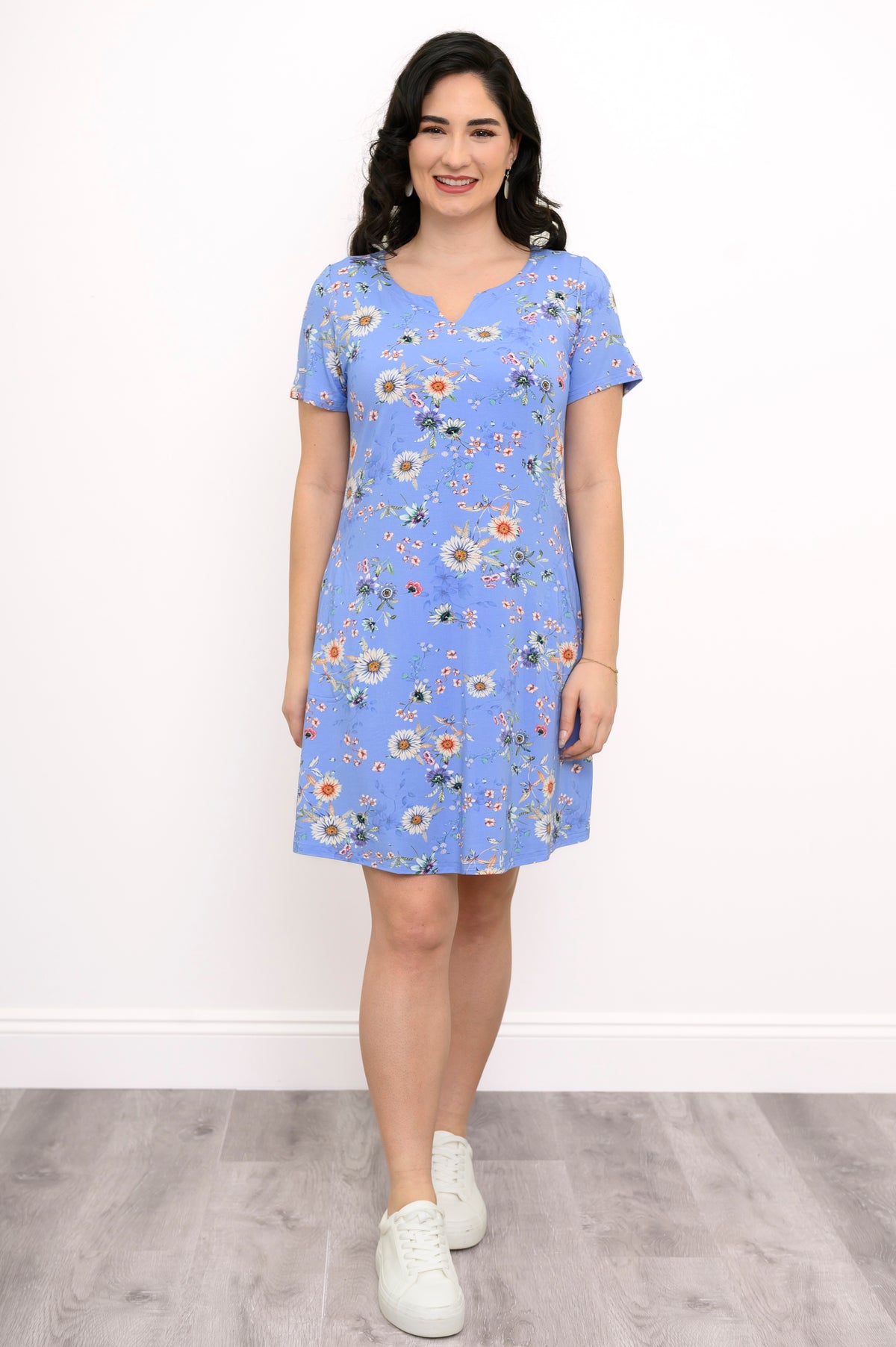 Maggie Short Sleeve Dress, Peri Daisy, Bamboo