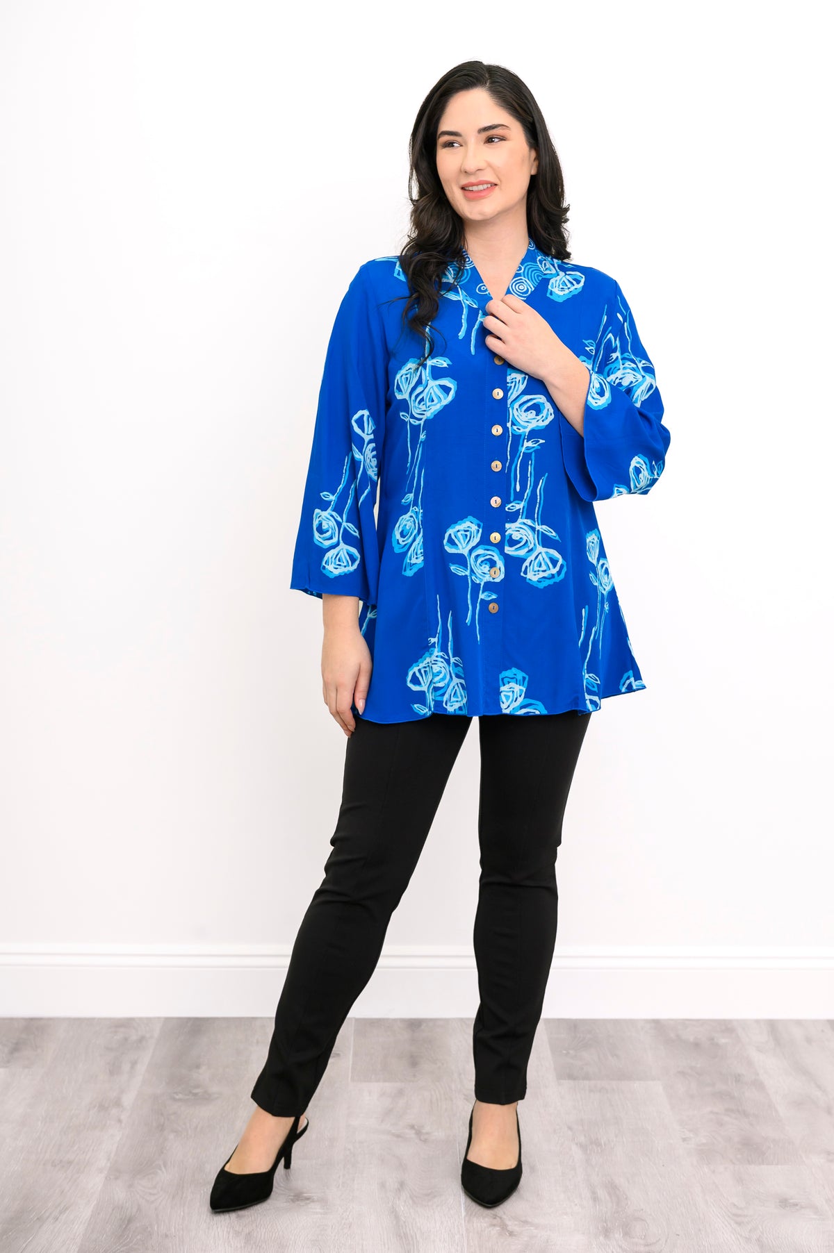 Mar 3/4 Blouse, Blue Stem Bubbles