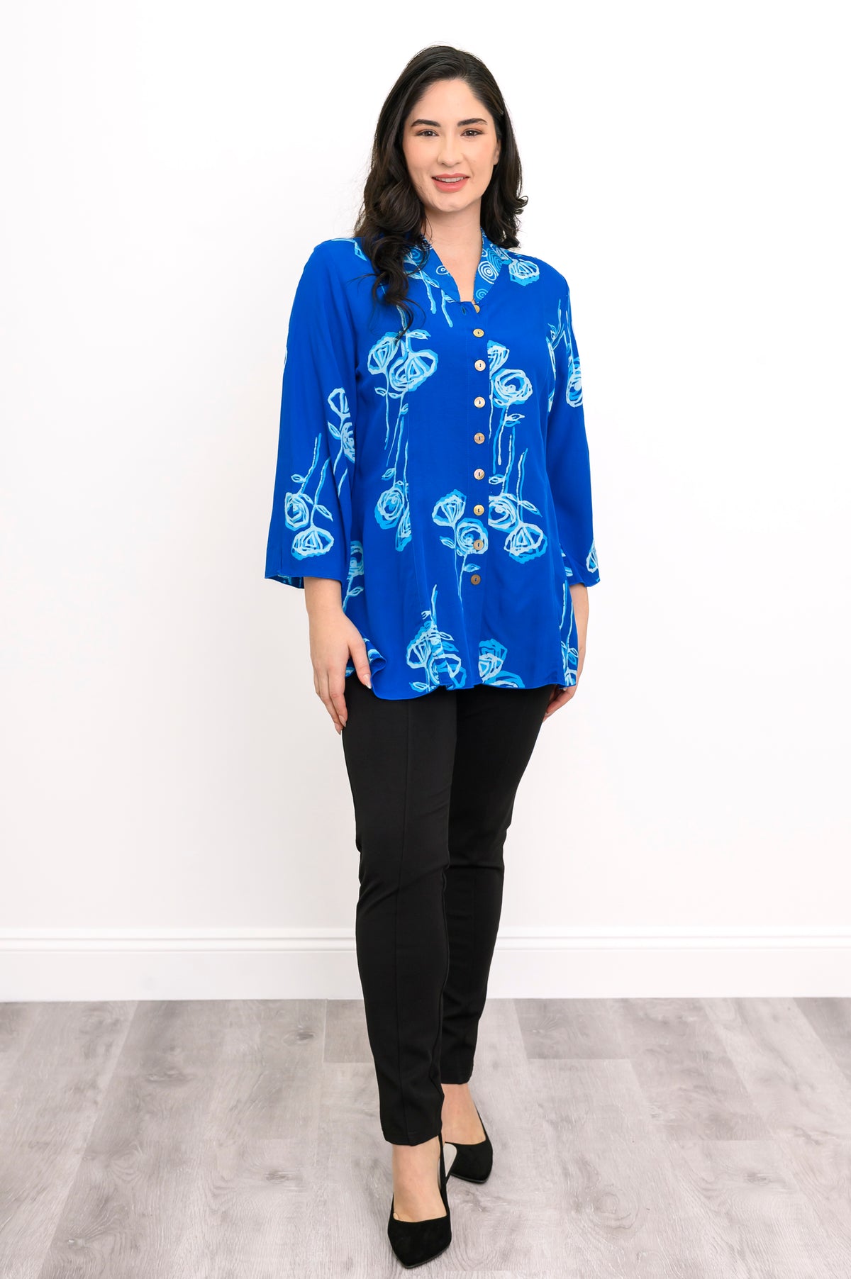 Mar 3/4 Blouse, Blue Stem Bubbles