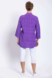 Back view of purple Mar blouse showing pattern and relaxed fit