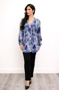 Margate L/S Blouse, Floral Mist, Linen Bamboo